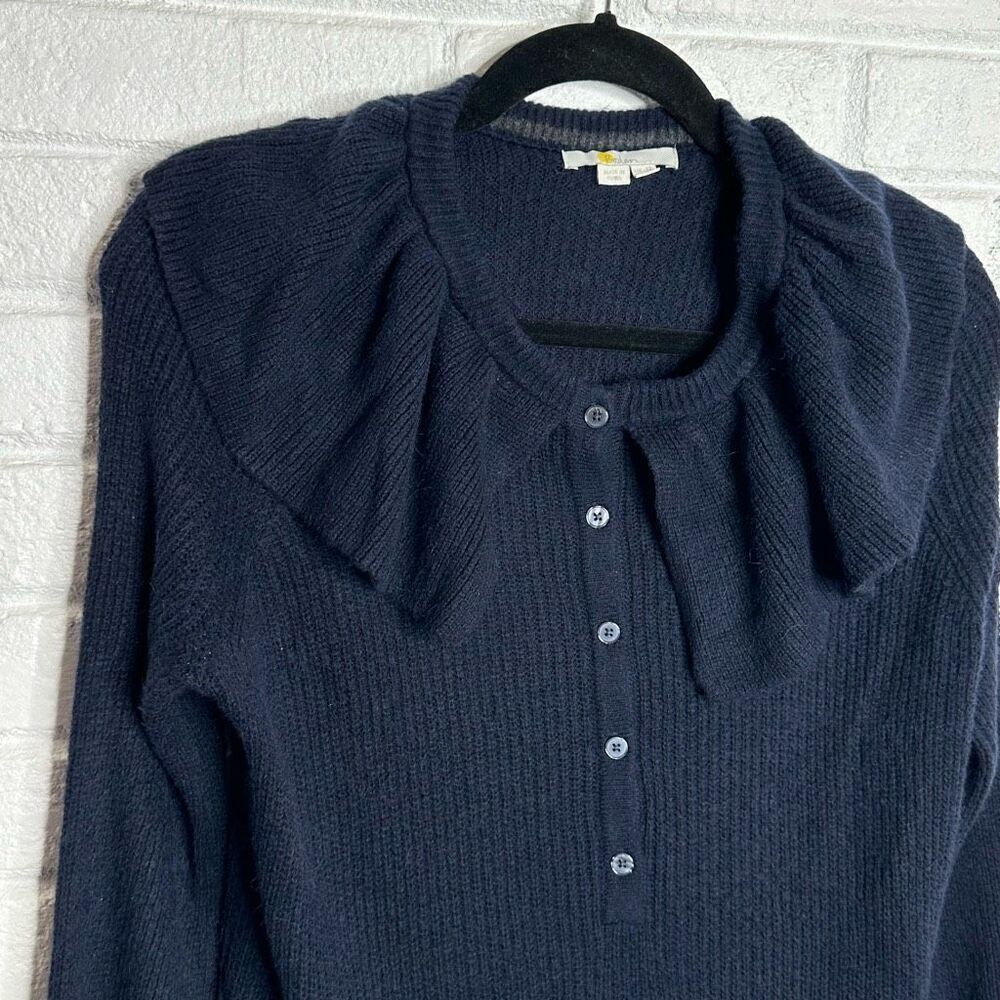 Boden Fluffy Frill Collar‎ Ribbed Button Front Sweater Navy Blue size US 8